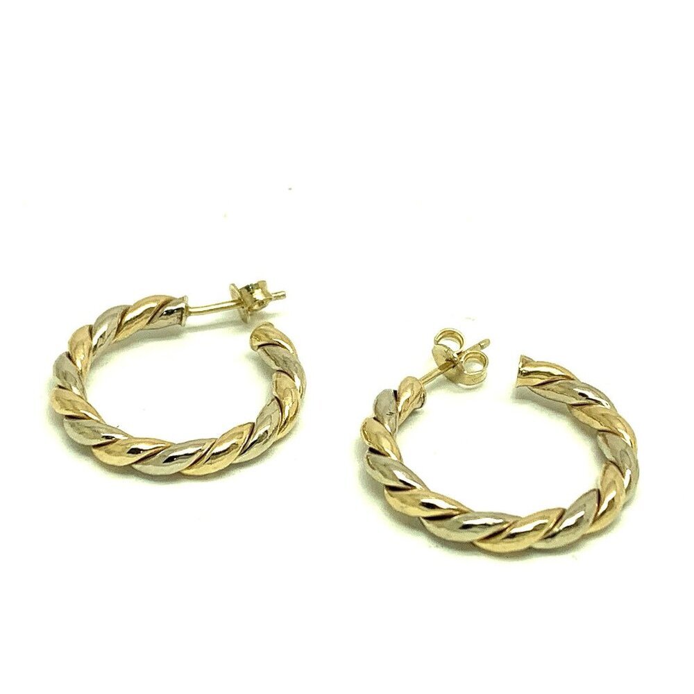 Hoop Earrings Women's 14K Gold Two Tone Italy 25mm Twisted Cable Estate Jewelry